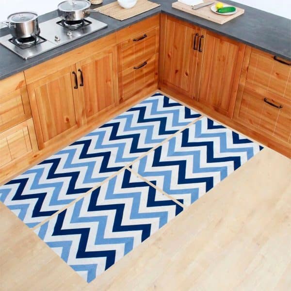 Jogo Tapetes 3 Peças de Cozinha Antiderrapante Mosaico Azul Kit Decoração  Moderna
